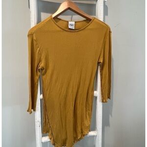 𝅺zara mustard ribbed long sleep scoop hem tunic size small